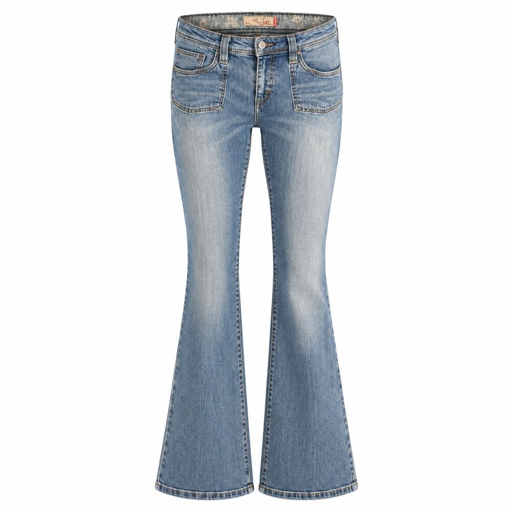 Levi's 542 Low Flare Jeans Womens 10M Low Rise Faded Blue Y2K Flap Pocket